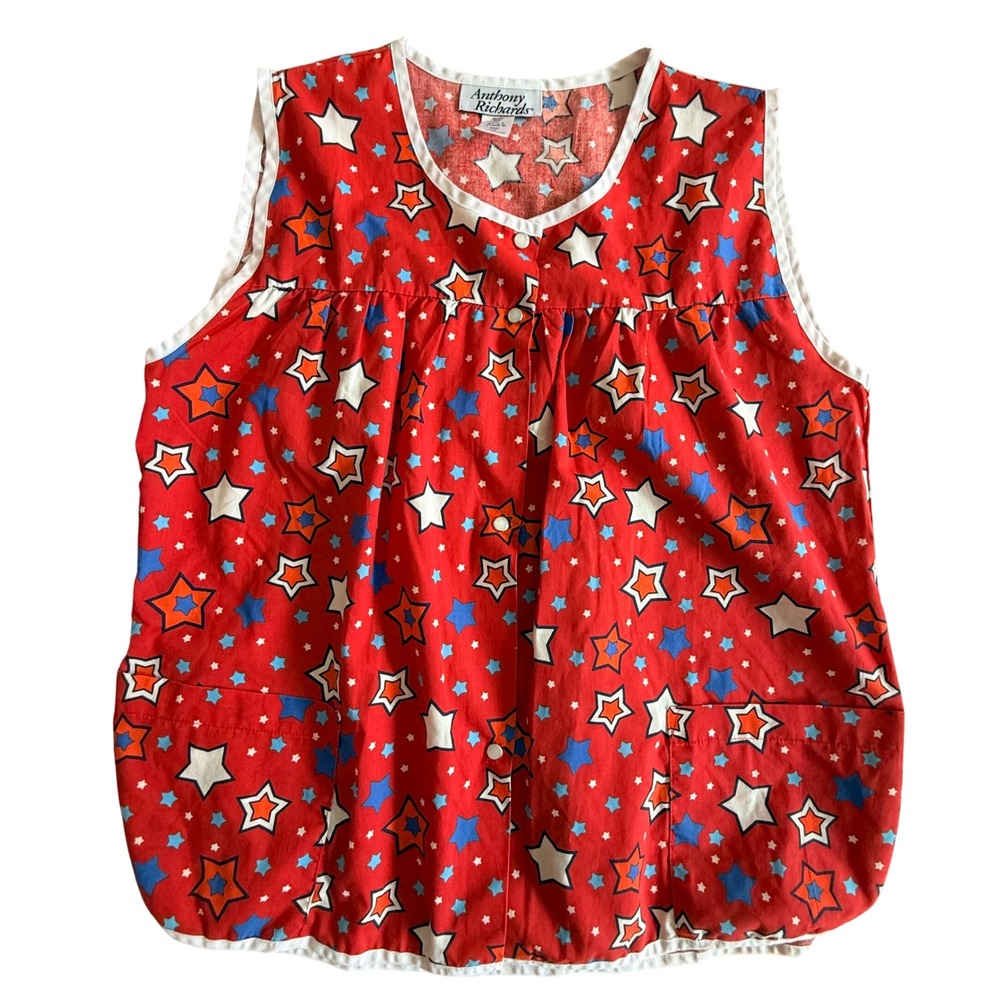 Vintage Anthony Richards‎ Red Star Print Snap Front Cobbler Apron Vest Pockets L